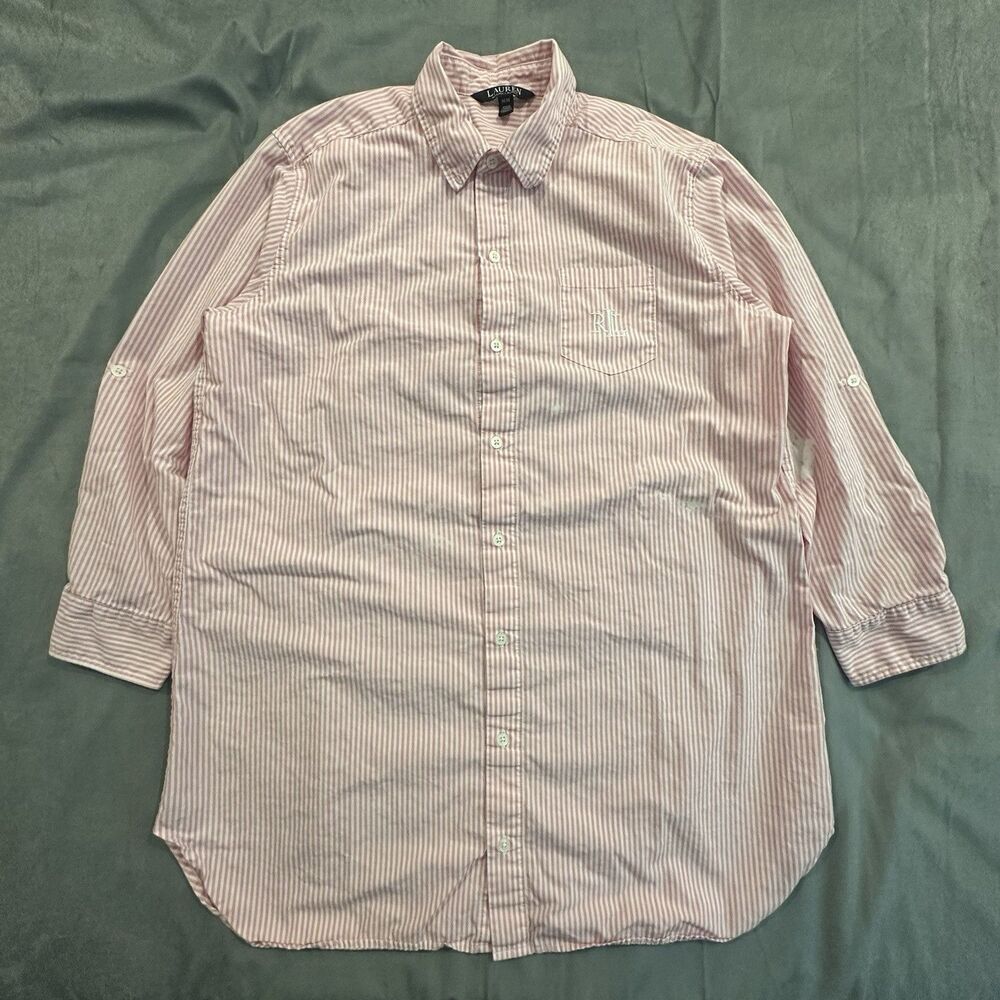 ​Lauren Ralph Lauren Shirt Womens M Black Label Striped Button Down Pink Button